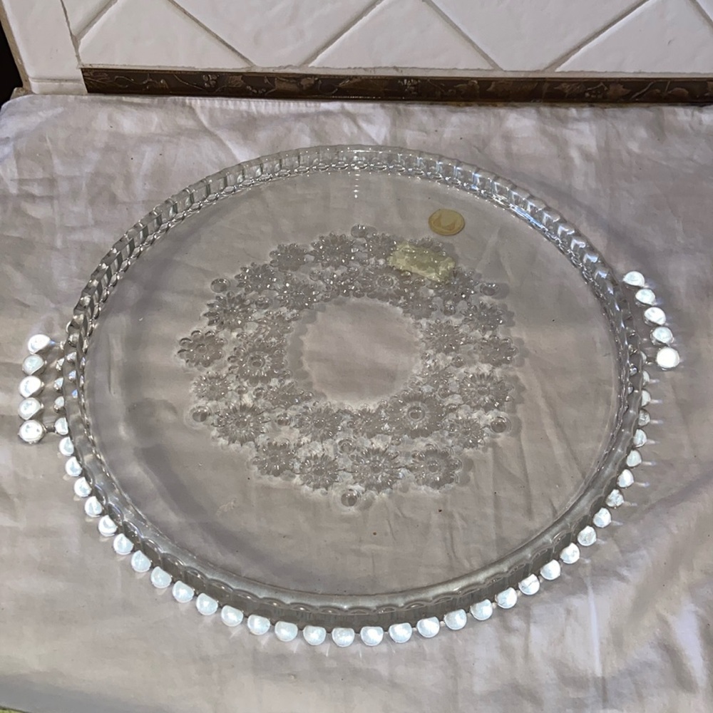 RARE HTF vintage Walther Glas western Germany floral serving platter cake plate